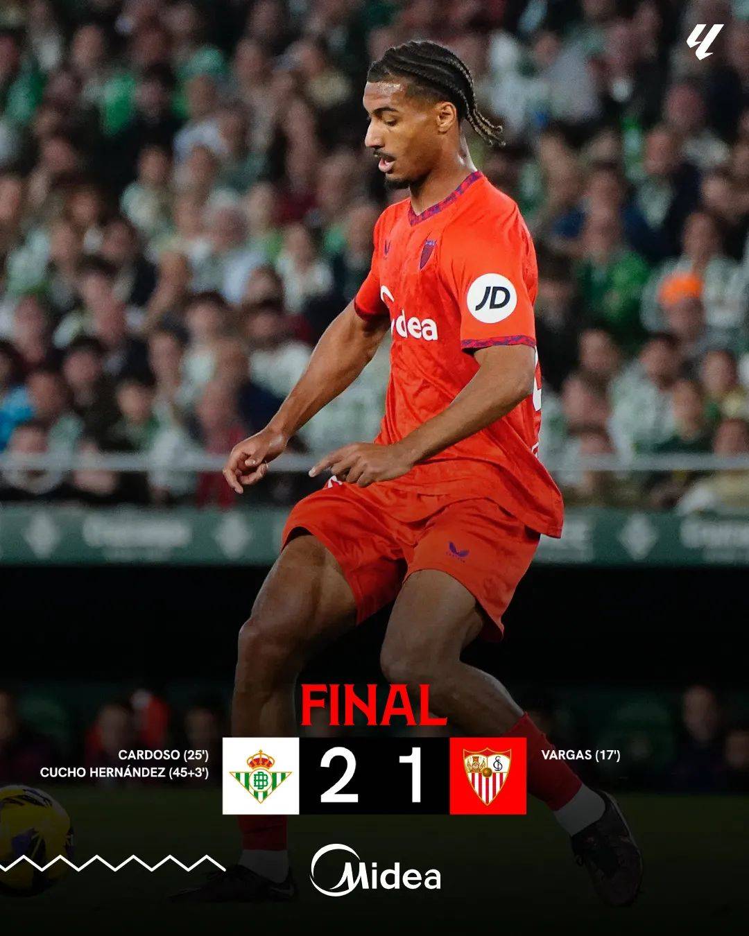 塞维利亚队客场憾败，争夺前四受挫